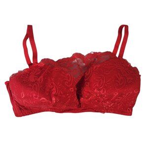 Wynette Valmont Lace Wirefree Bra Red 44D Lined Full Coverage Bralette #86858